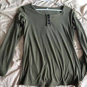 Olive Green Ribbed Long Sleeve Top